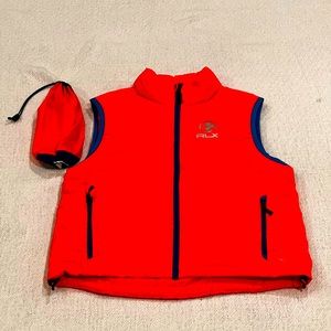 Ralph Lauren RLX Light Weight Down Vest In Bright Orange/Blue & Carry Bag.